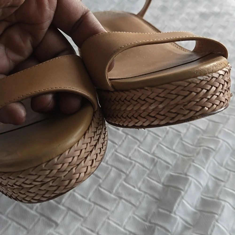Vince Camuto Ranneli Elegant Tan Leather Woven Platform Sandals Summer Shoes
